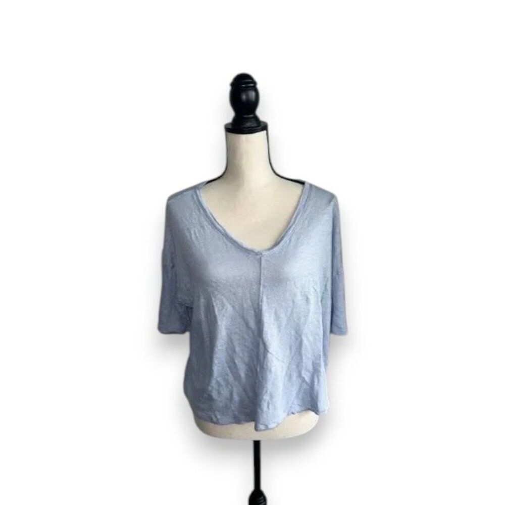 Tahari Blue Relaxed Crop Short Sleeve T-Shirt